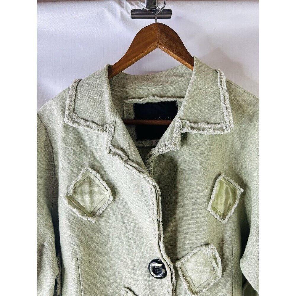 Vintage 90s Linen Patchwork Big Button Jacket Usa… - image 4